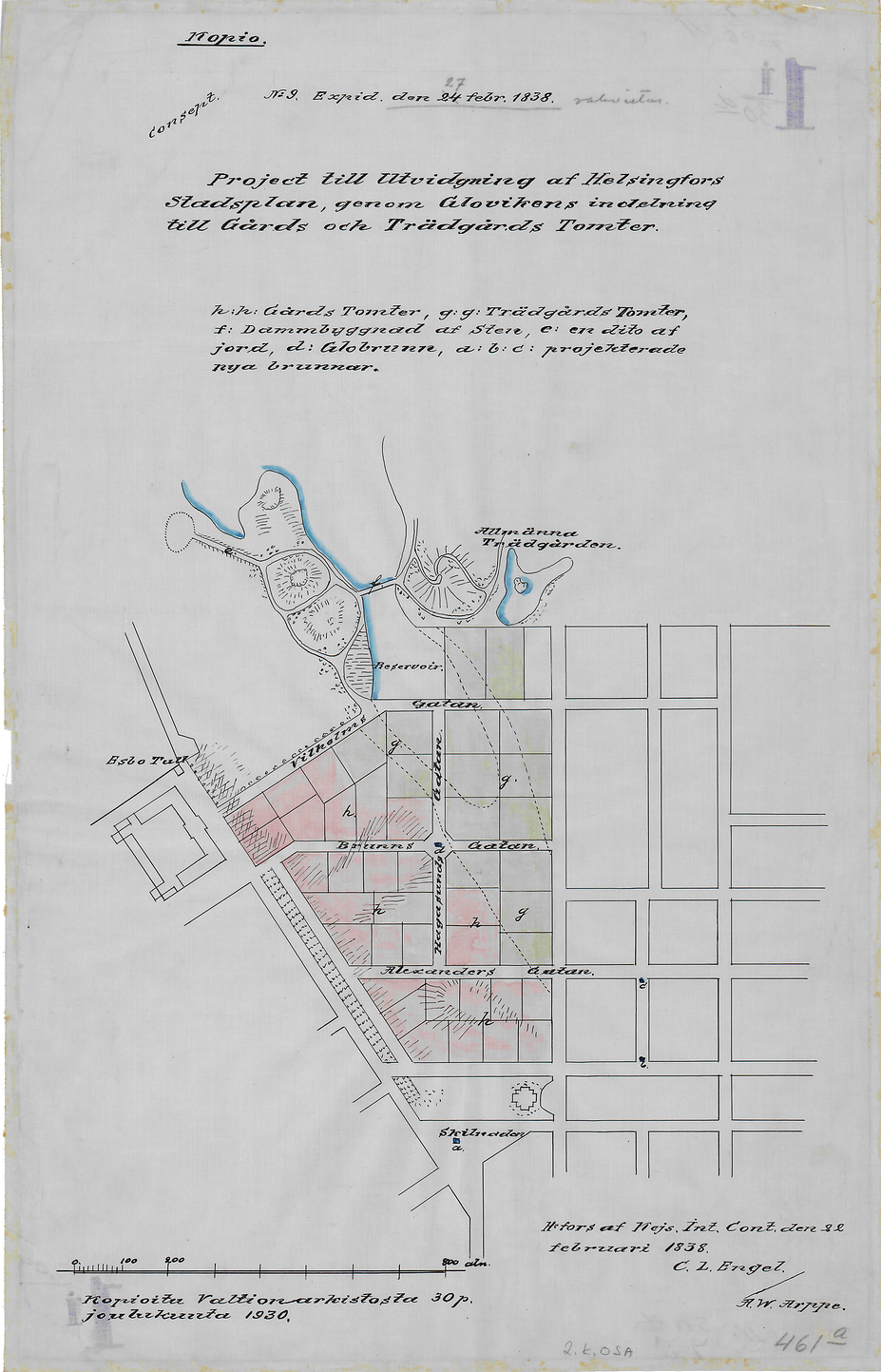 Project till Utvidgning af Helsingfors Stadsplan, genom Glovikens indelning till Gårds och Trädgårds Tomter