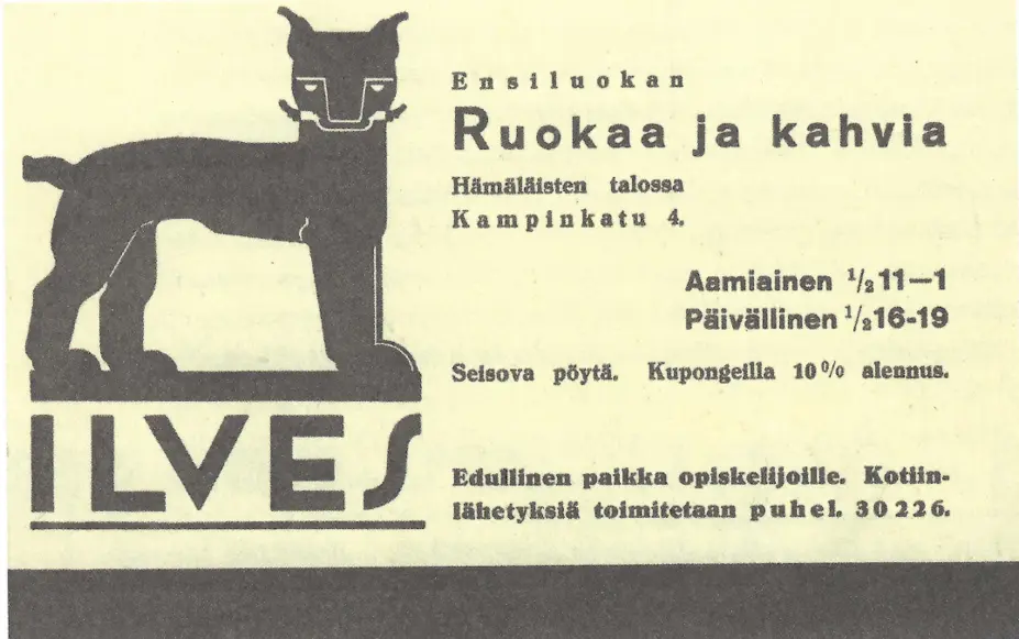 Reklam för restaurang Ilves