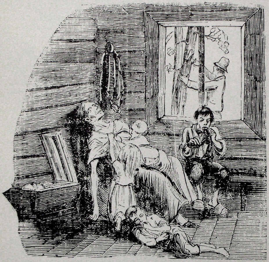 Piirros nälänhädästä 1860-luvulta
