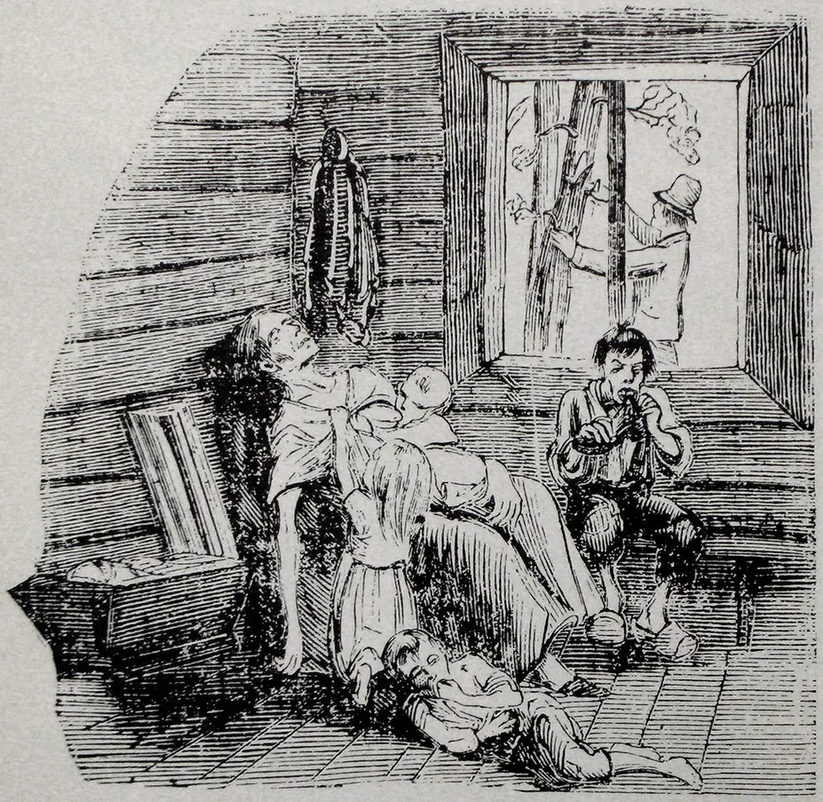 Piirros nälänhädästä 1860-luvulta