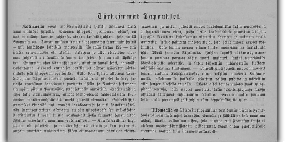 Uutinen vuoden 1873 promootiosta