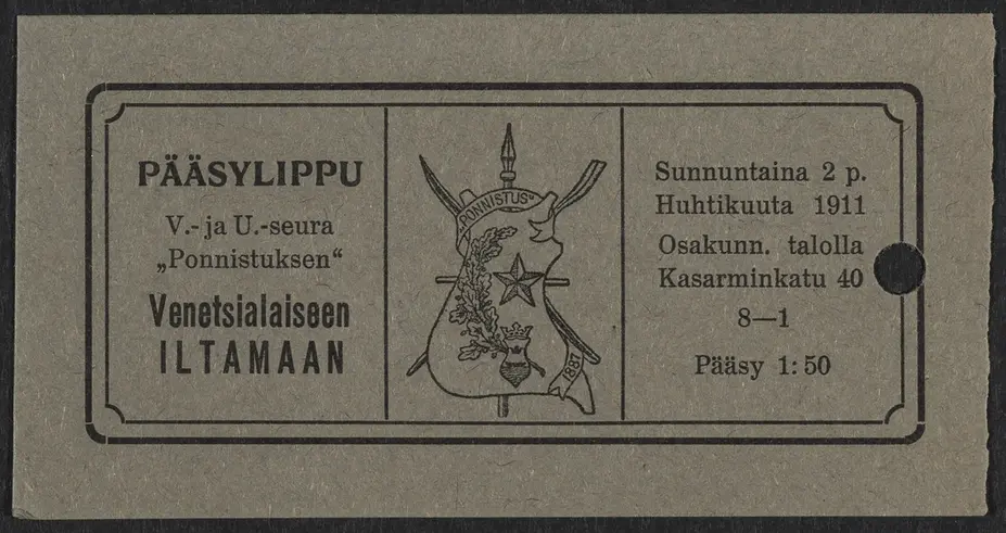 Pääsylippu venetsialaiseen iltamaan
