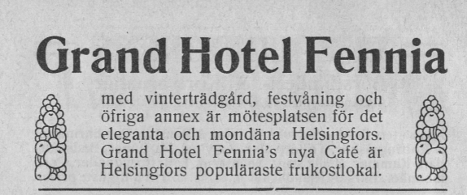 Hotell Fennias reklam 1916