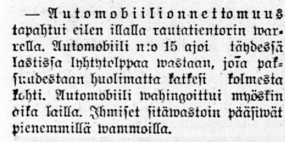 Helsingin ensimmäinen auto-onnettomuus