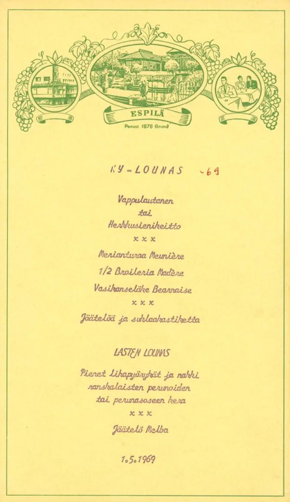 Ruokalista 1.5.1969