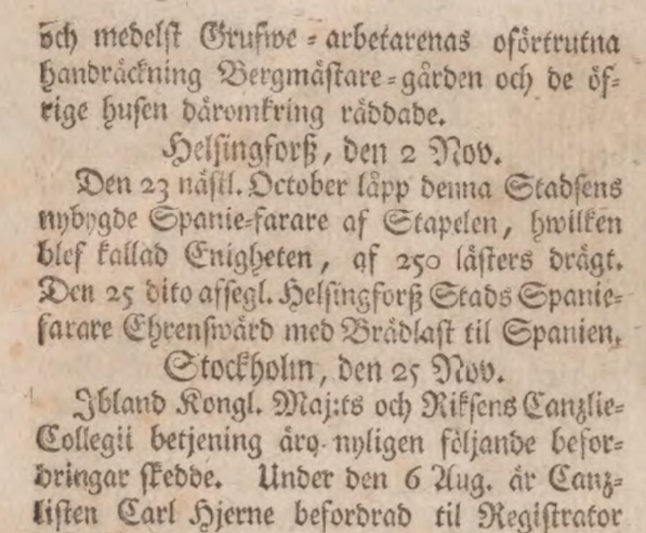 Inrikes Tidningar 26.11.1760