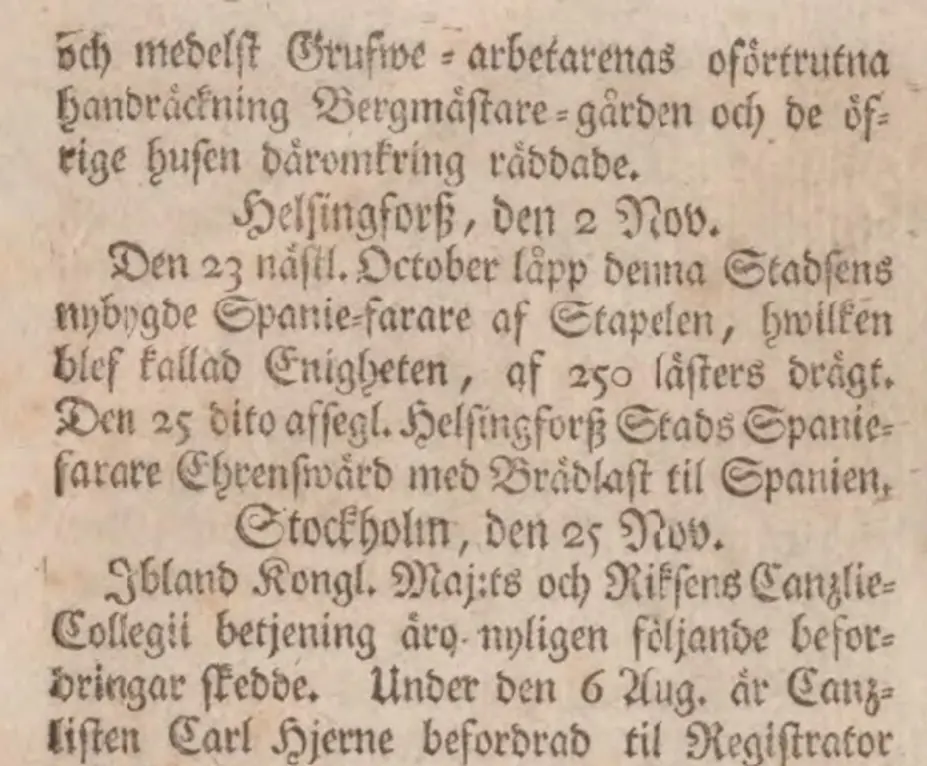 Inrikes Tidningar 26.11.1760