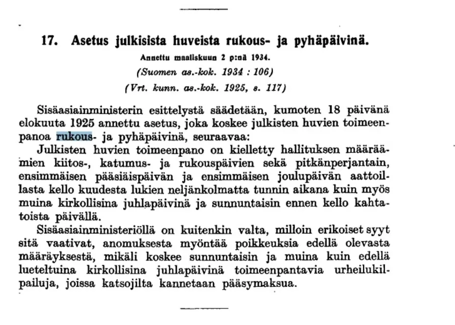 Huvikielto kunnallisasetuskokoelmassa 1934