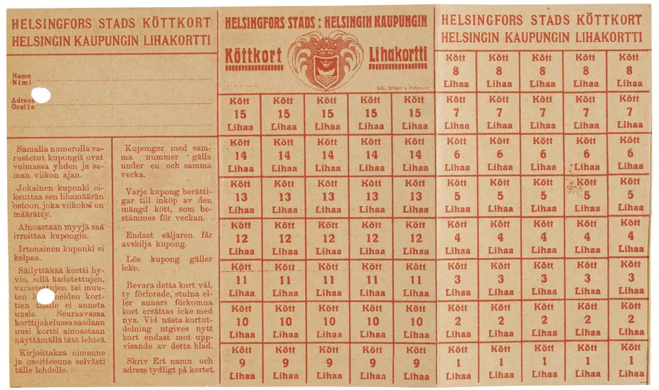 Köttkort från år 1917