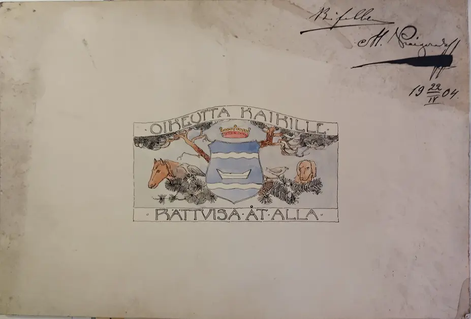 Originalteckning av Nylands/Finlands djurskyddsförenings emblem från 1904