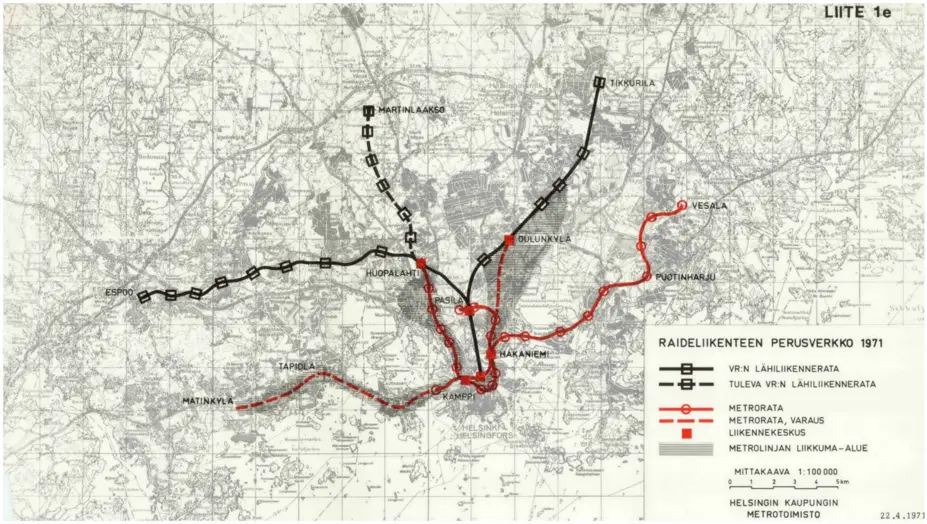 Förslag från år 1971 för ett basnät av spårvägar