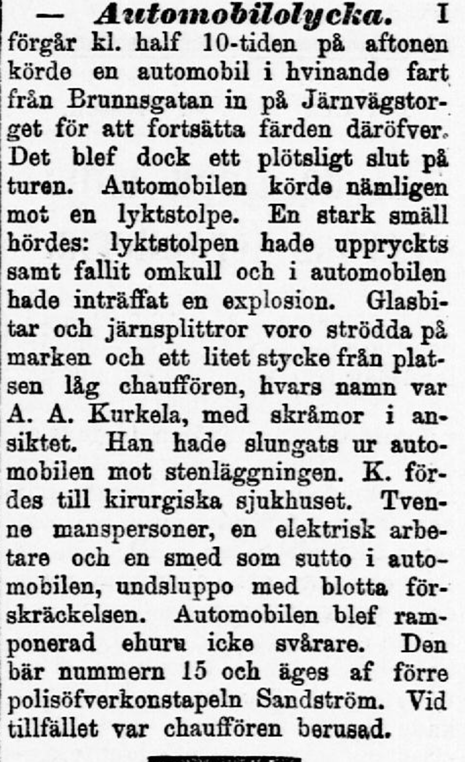 Helsingfors första bilolycka