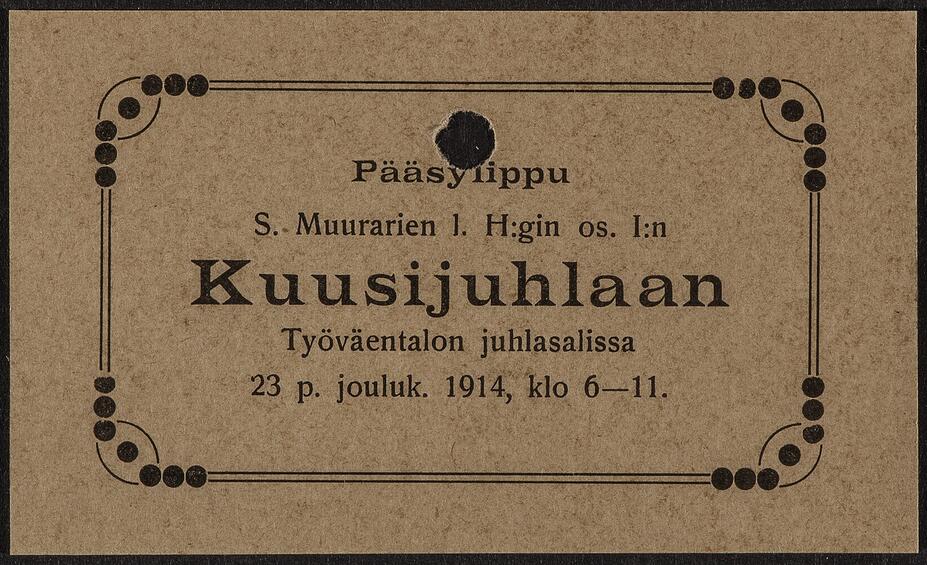 Inträdesbiljett till en yrkesförenings granfest