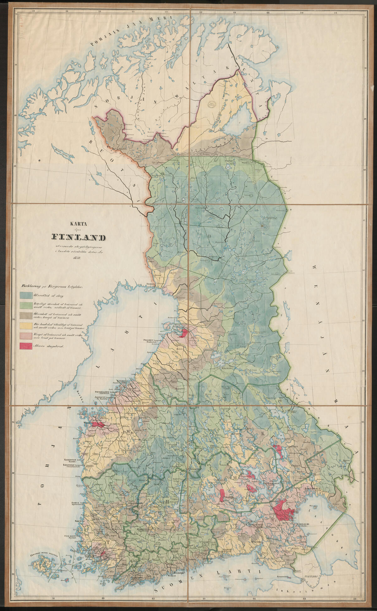 Maanmittausjohtaja C. W. Gyldenin kartta Suomen metsien tilasta 1850 oli ensimmäinen kotimainen teemakartta. Kuvaaja: Kansallisarkisto