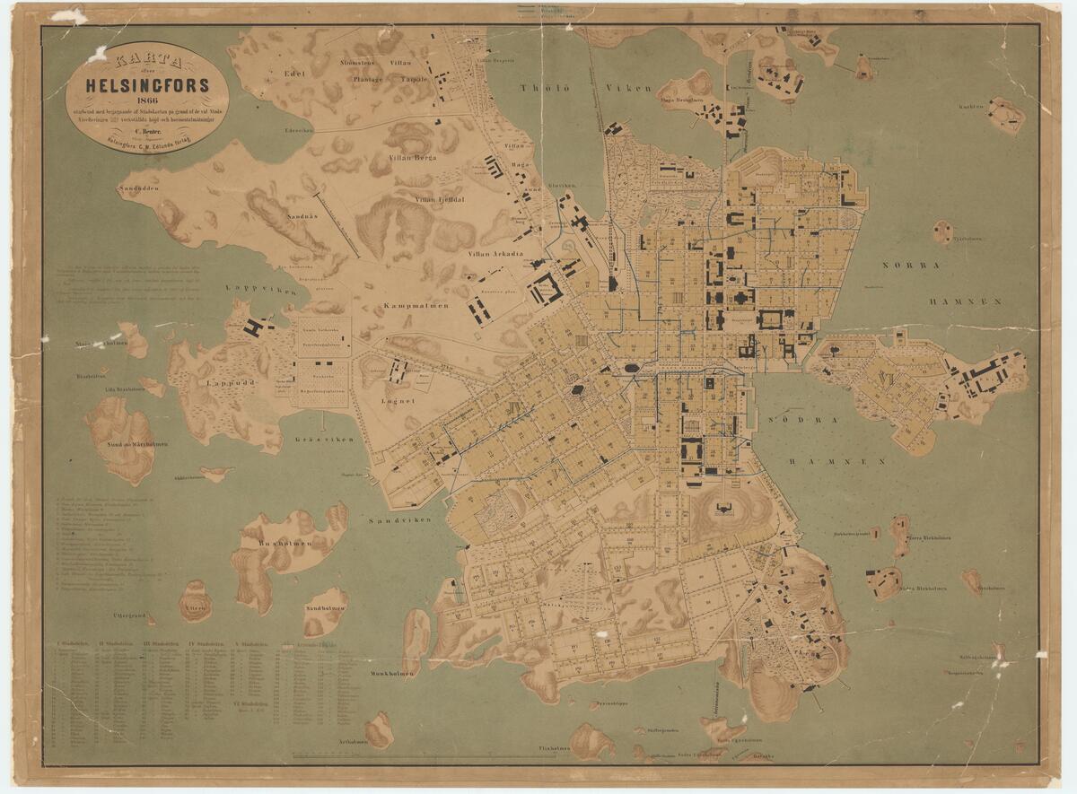 Helsingin karttaan vuodelta 1866 on piirretty käsin sinisellä tussilla viemärilinjoja, jotka johtavat muun muassa Esplanadia pitkin Etelä-sataman Kolera-altaaseen ja Suomen pankin tontilta Pohjois-satamaan.