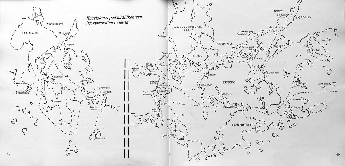 Helsingfors Ångslups Aktiebolag grundades 1865 för att sköta trafiken från Tölö till Degerö). Under de följande årtiondena tillkom nya rutter, i öster till Kallvik och i väster ända till Esbos gräns. (Bilden är från boken "Höyryä Helsingin vesillä".)