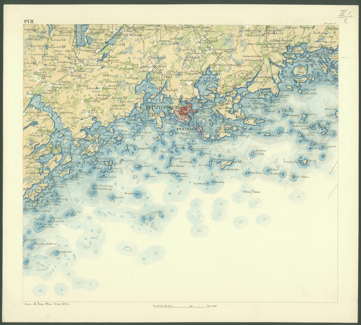Helsinki ja sen merialue Kalmbergin kartastossa 1855.