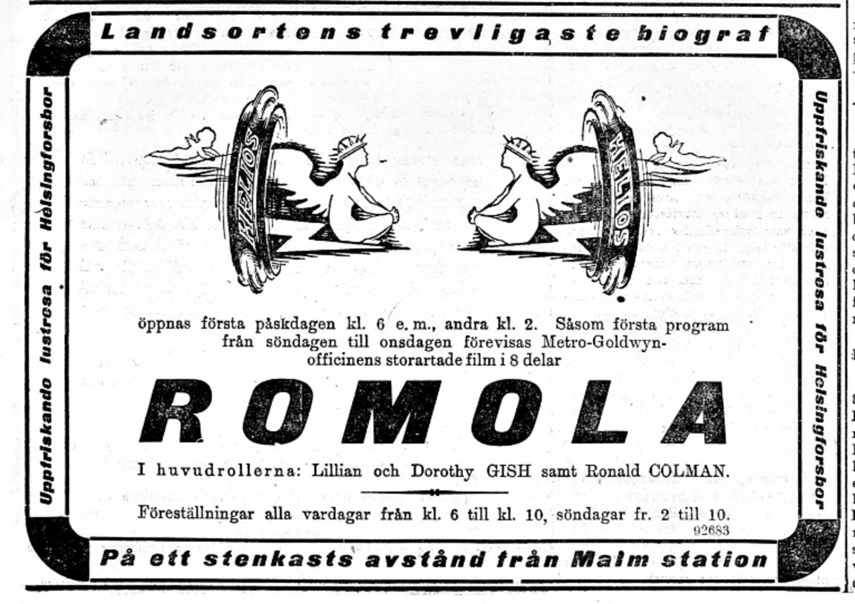 Annons för "Landsortens trevligaste biograf" Romola i Malm