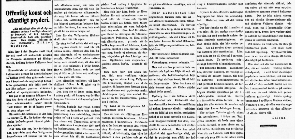 Tidningsklipp från Nya Pressen 13.10.1908. 