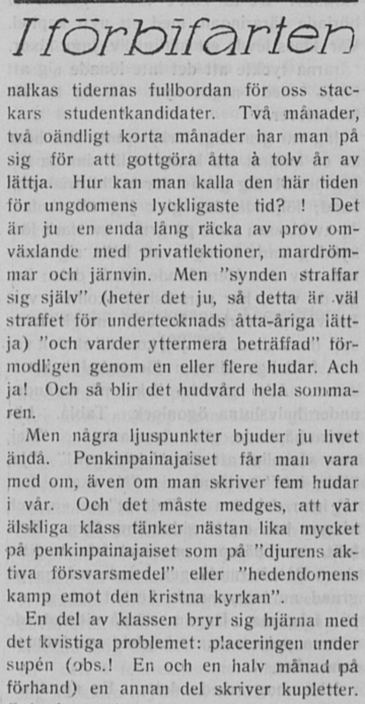 En del av ett kåseri i tidningen Svensk ungdom 15.2.1929