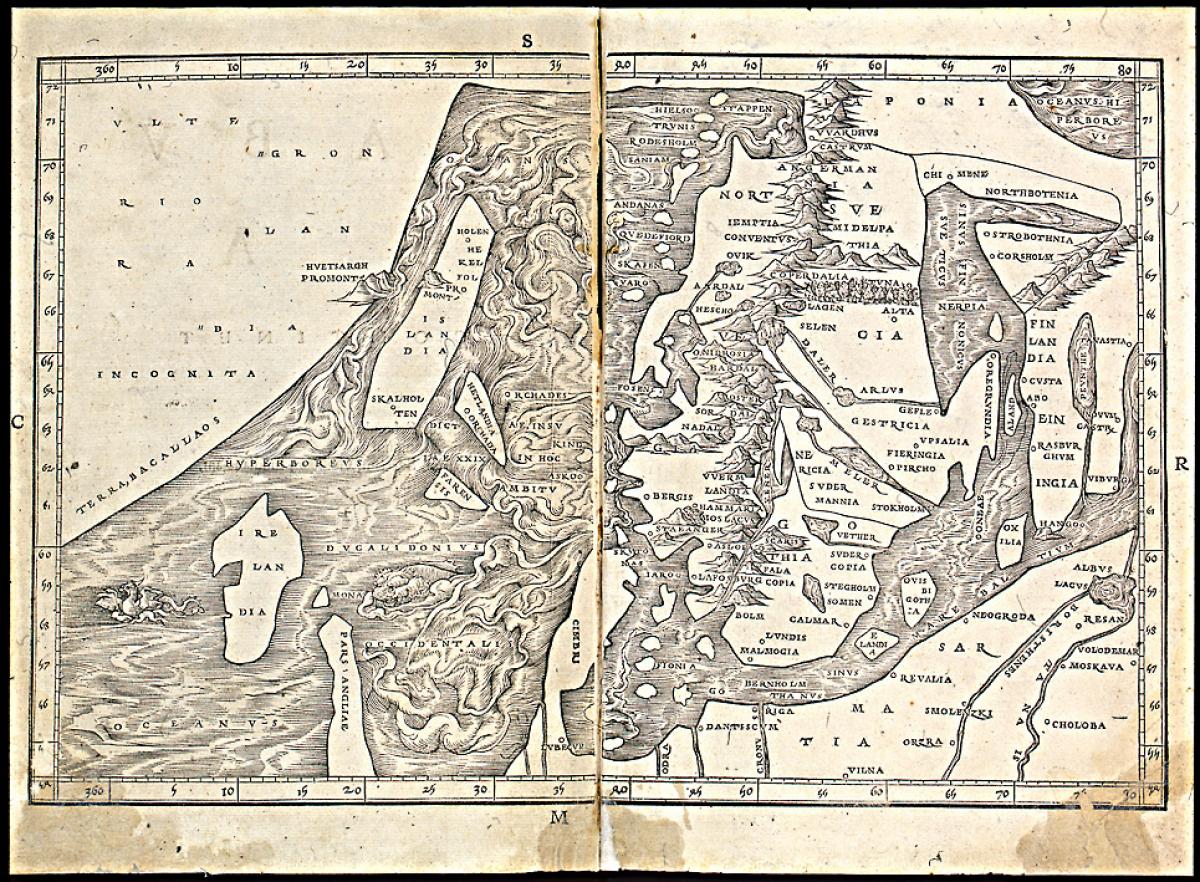 En karta över Norden ritad på 1500-talet