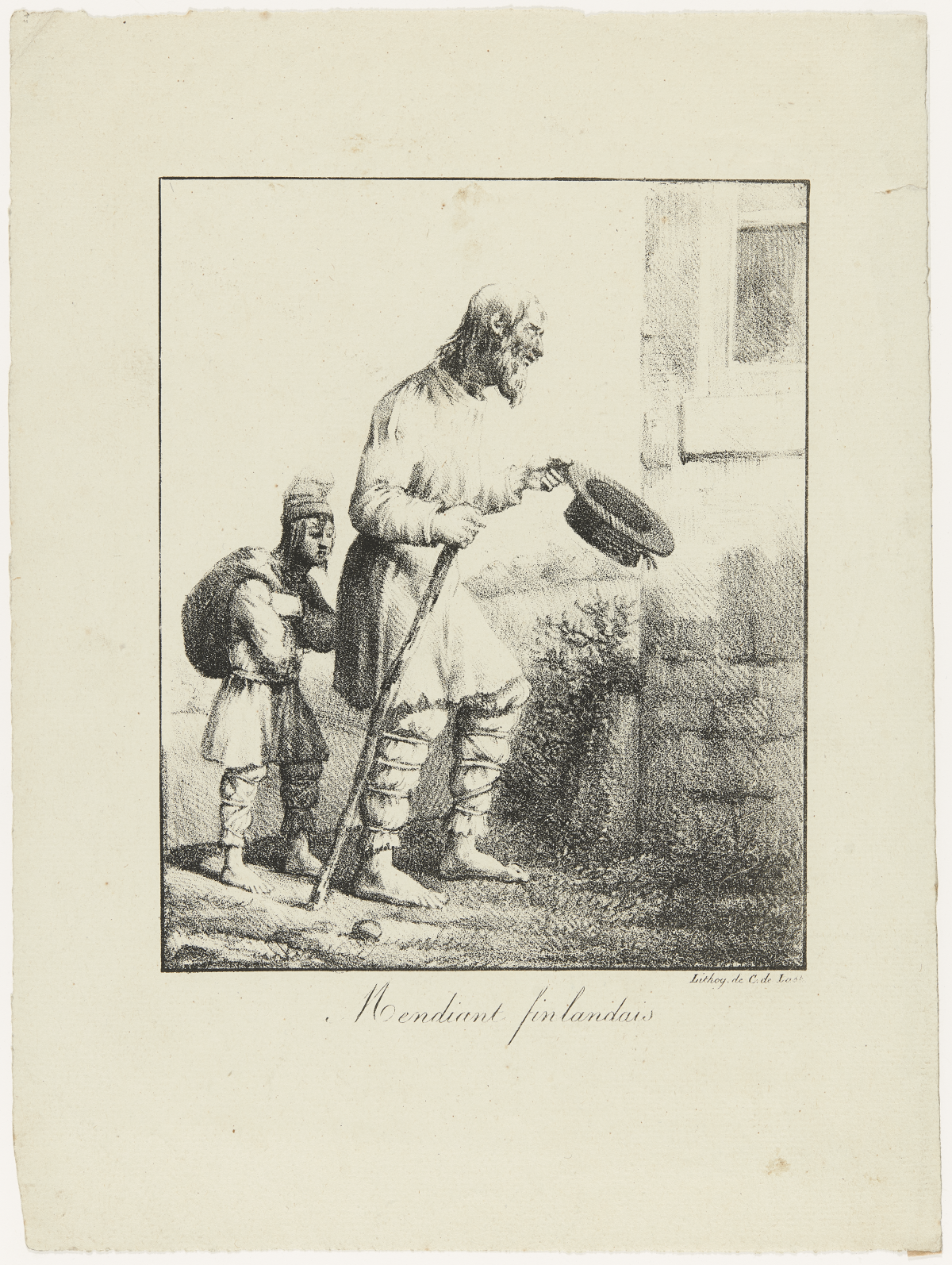 Kerjäläisukko ja -poika. C. de Lastin litografia 1820–40-luvulta.  Kuvaaja: Museovirasto